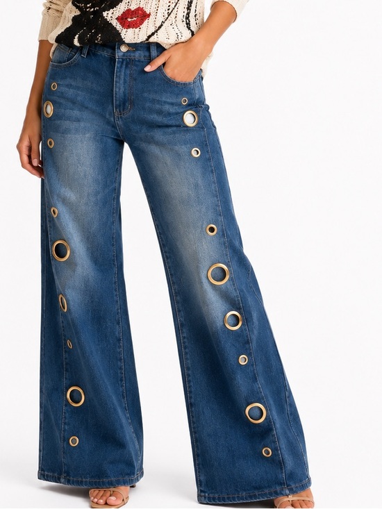 Boutique Denim - 84S.New Wide-Leg Blue Jeans with Grommet Detail